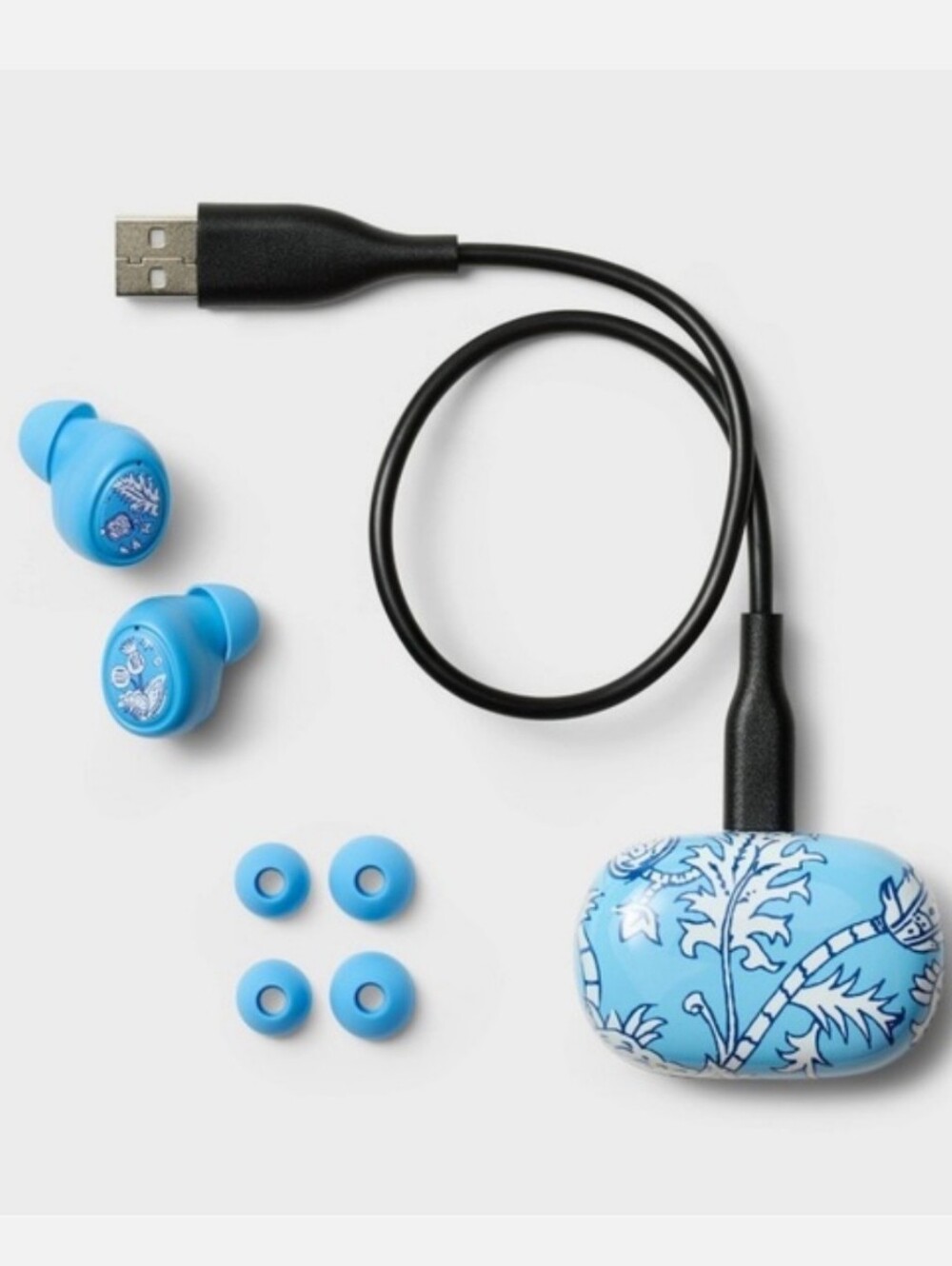 Roller Rabbit Blue Floral Vines Wireless/Bluetooth Earbuds In Case - Picture 3 of 5